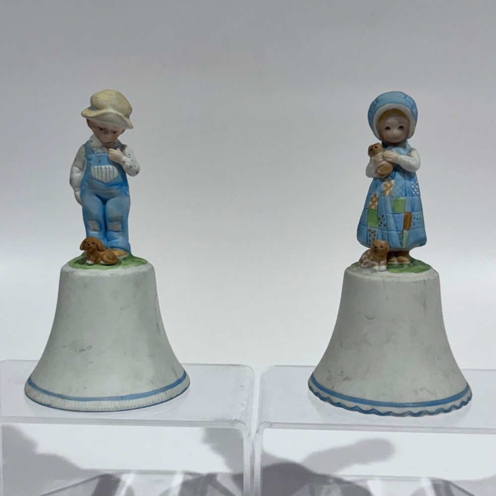 Vintage 1981 Pair of Holly Hobbie & Robbie Sulpted Porcelain Bells